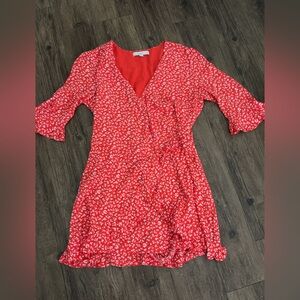 LOFT Red and White Floral Jumpsuit